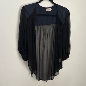 Black Sheer Blouse with Navy Accents